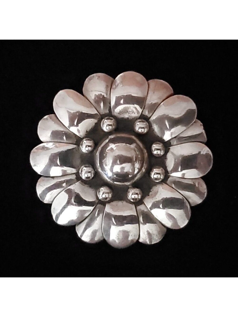 Vintage Sterling Silver Flower Brooch Pendant Floral Mexico 925 2"
